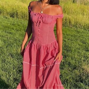 christabelle maxi dress in ladybug gingham